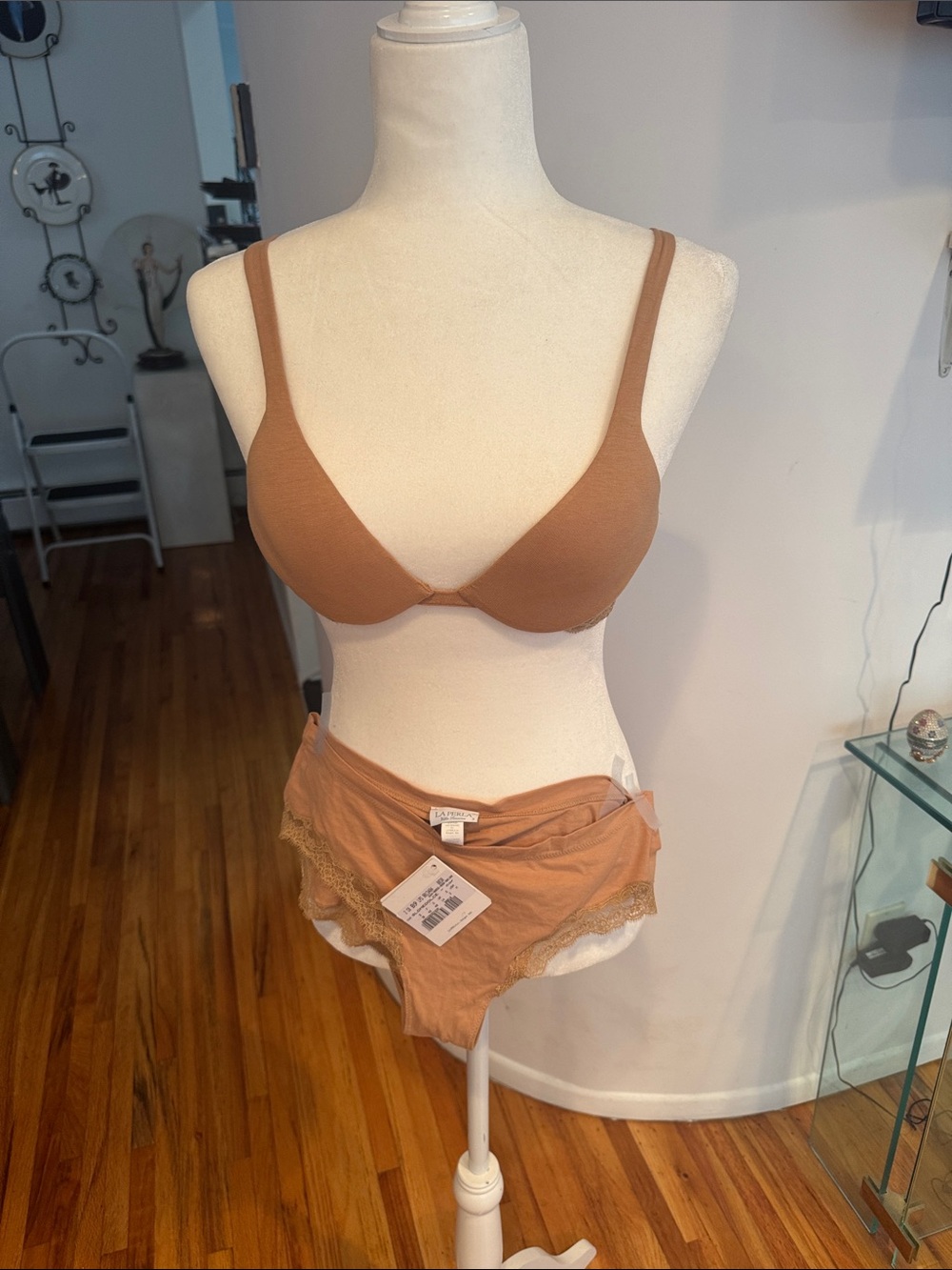 La Perla Tan Lace-Trim Bra & Brief Set